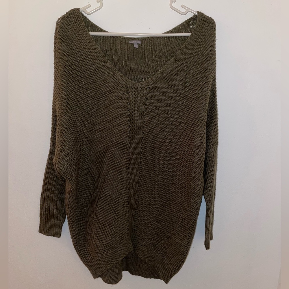 Charlotte Russe Off The Shoulder Olive V Neck Sweater